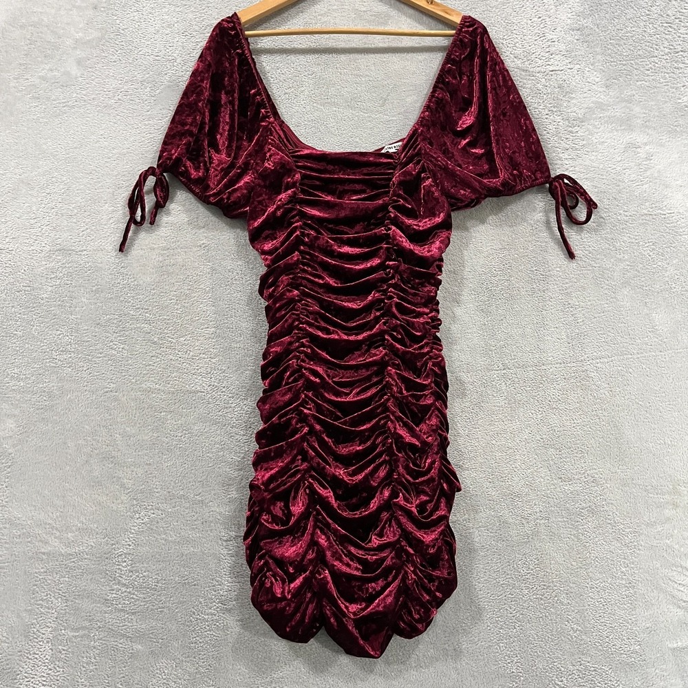 Elevator Disco Dress Large Off-The-Shoulder Ruched Mini‎ Dress Velvet Prom Party